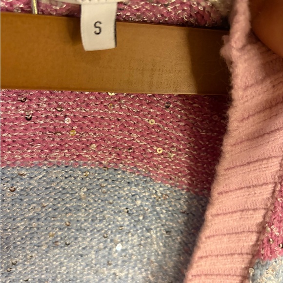 Pastel Rainbow Striped Sequin Cardigan Sweater - Pink - Picture 4 of 7